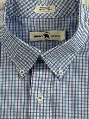 Onward Reserve Tailored Fit Blue Purple Plaid Button Down Shirt Men's Large